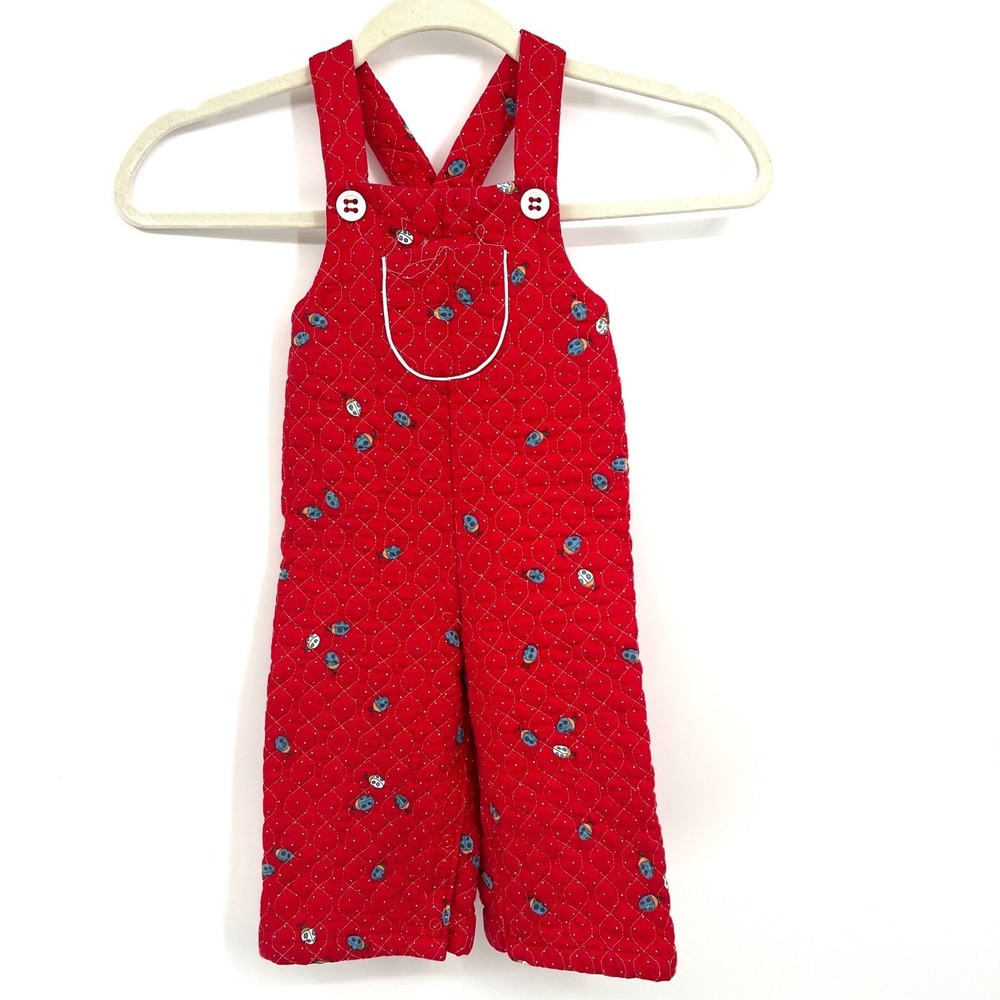 Vintage 70s quilted overalls Magic Years red ladybug cottagecore‎ 18-24